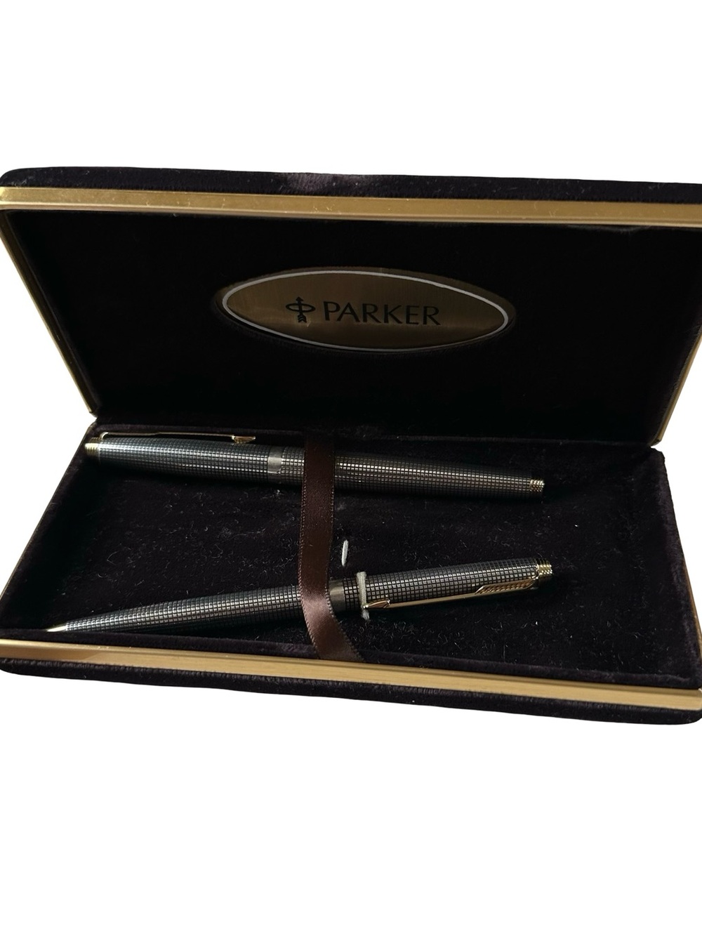 Vtg 1970s Parker 75 Cisele Sterling Silver Fountain Pen Pencil Set 14K Nib Boxed